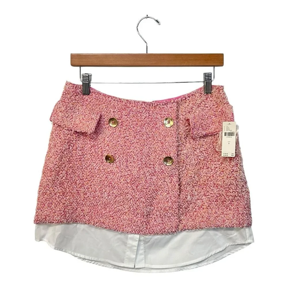 NWT Anthropologie | Maeve Tweed Pink White Weave Mini Skirt‎ Sz 6